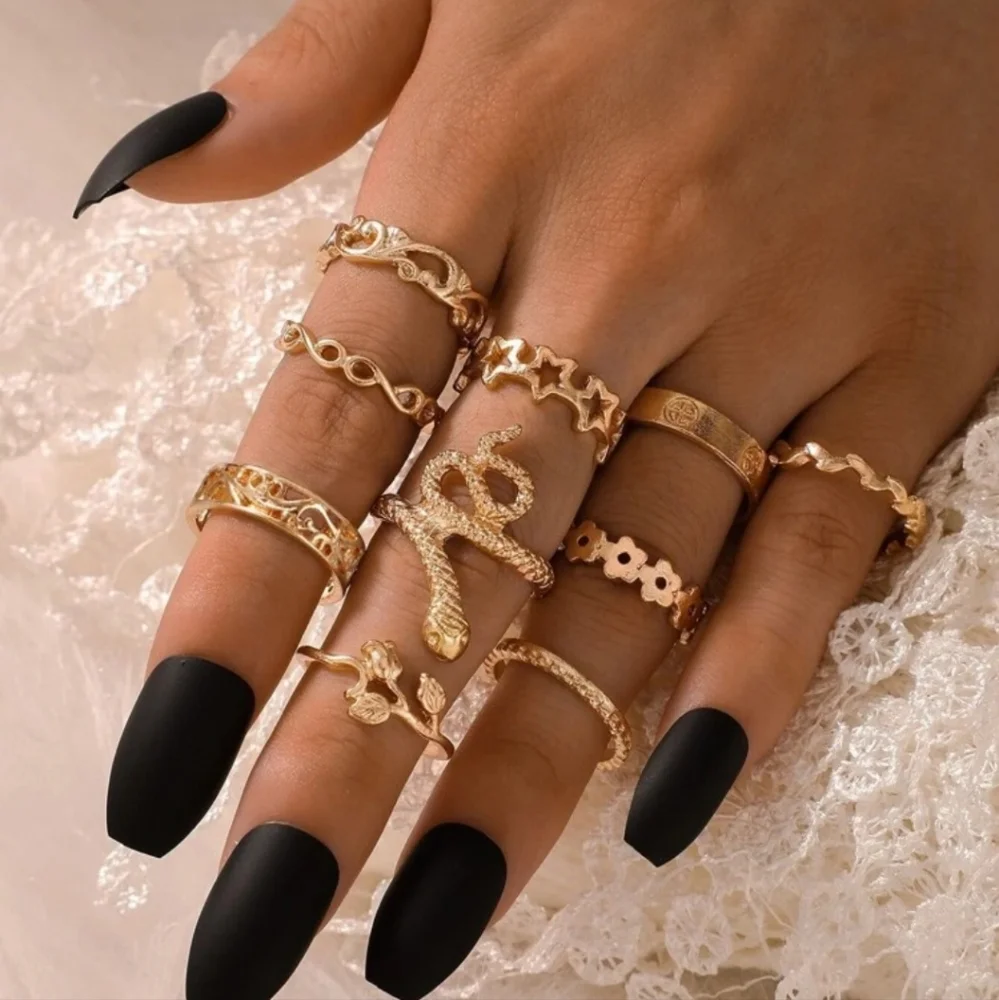 10‎ PIECE GOLD MIXED RING SET Sexy Luxury Rock Punk Funky